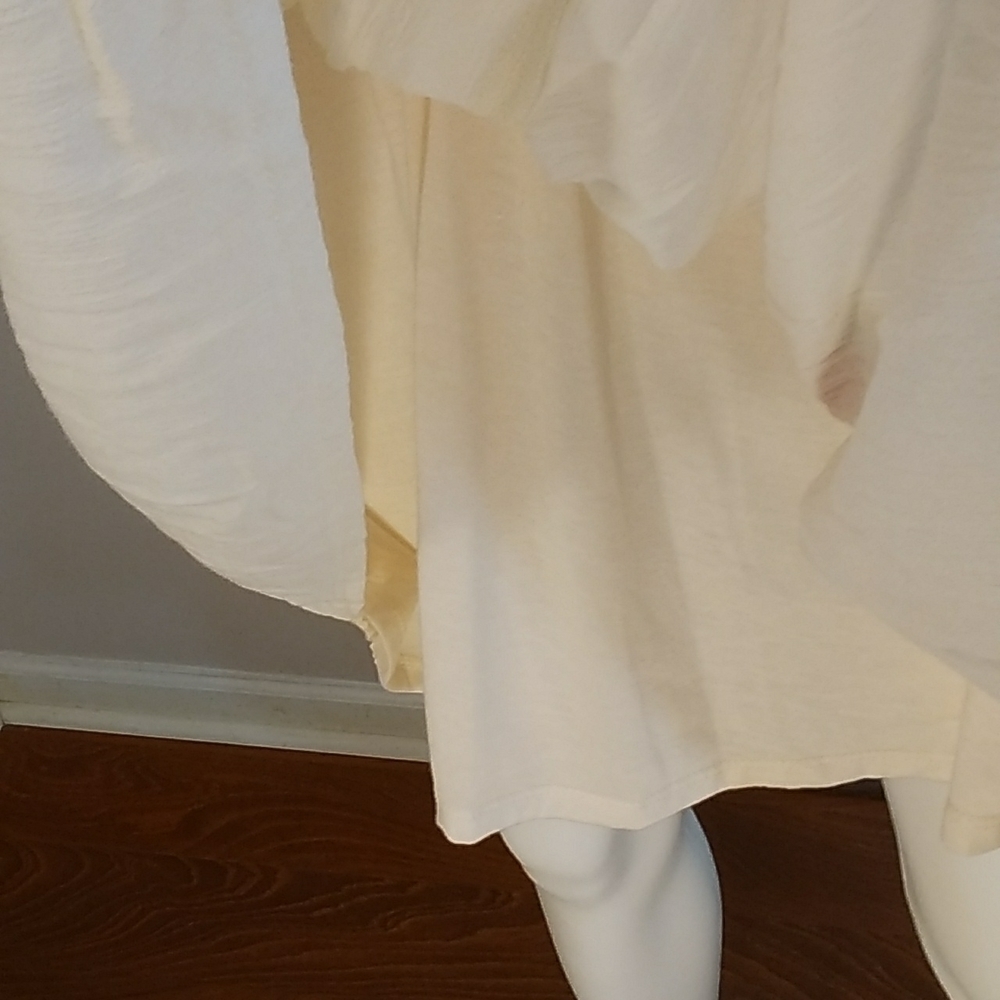 Xhilaration Cream Babydoll Mini Dress Size M V Neck Embroider Bodice Sleeves - Picture 9 of 13